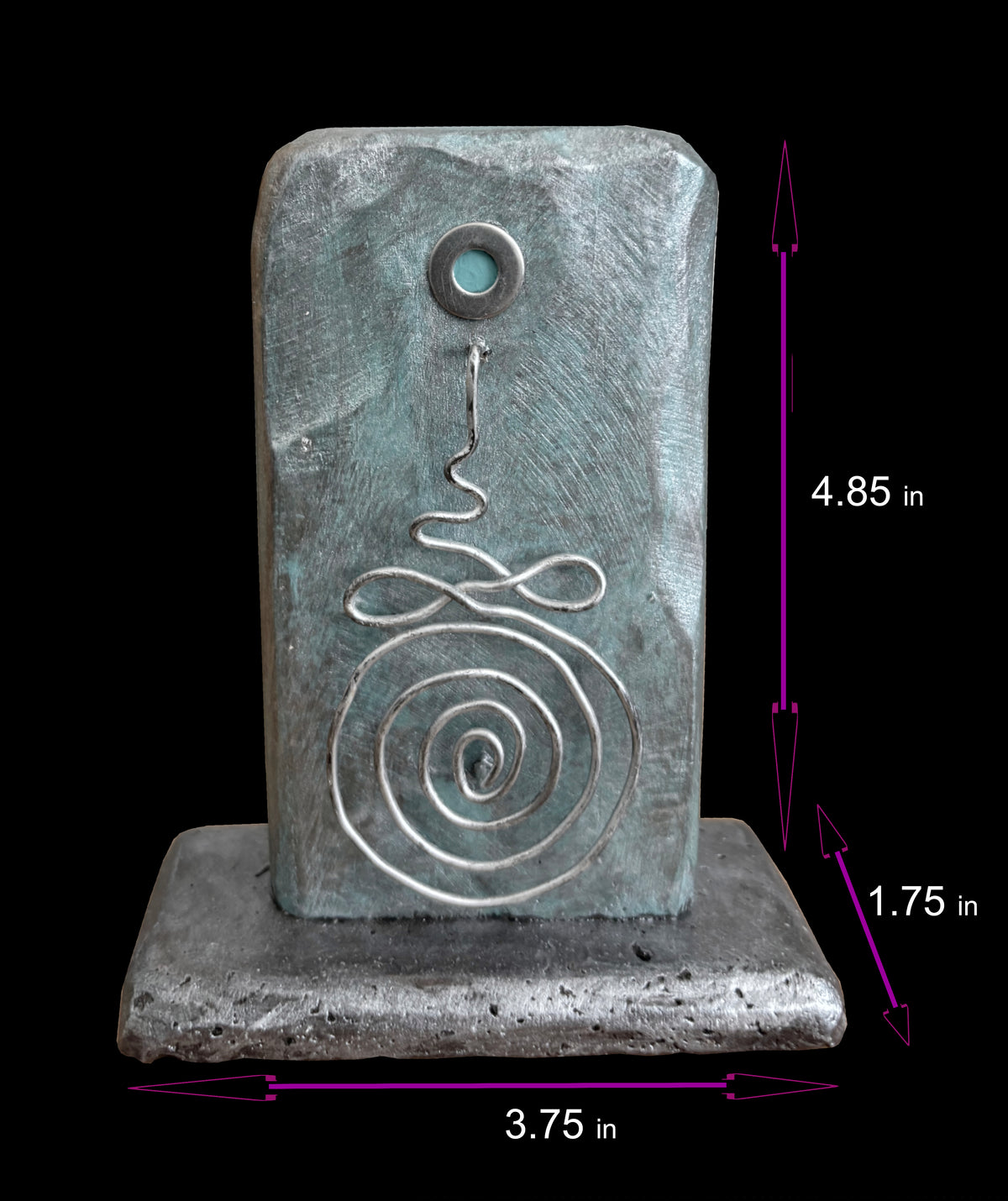 Dimensions in inches of small symbolic rustic Buddhist sculpture by Robert Schott