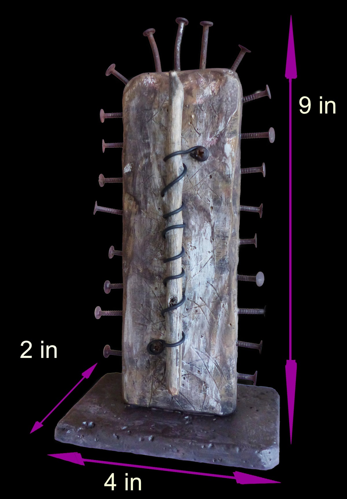 dimensions in inches of small Wabi-Sabi wood sculpture by Robert Schott