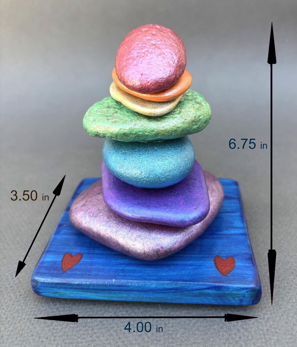 Dimensions in inches for the seven stones of a rainbow sculpture by Robert Schott