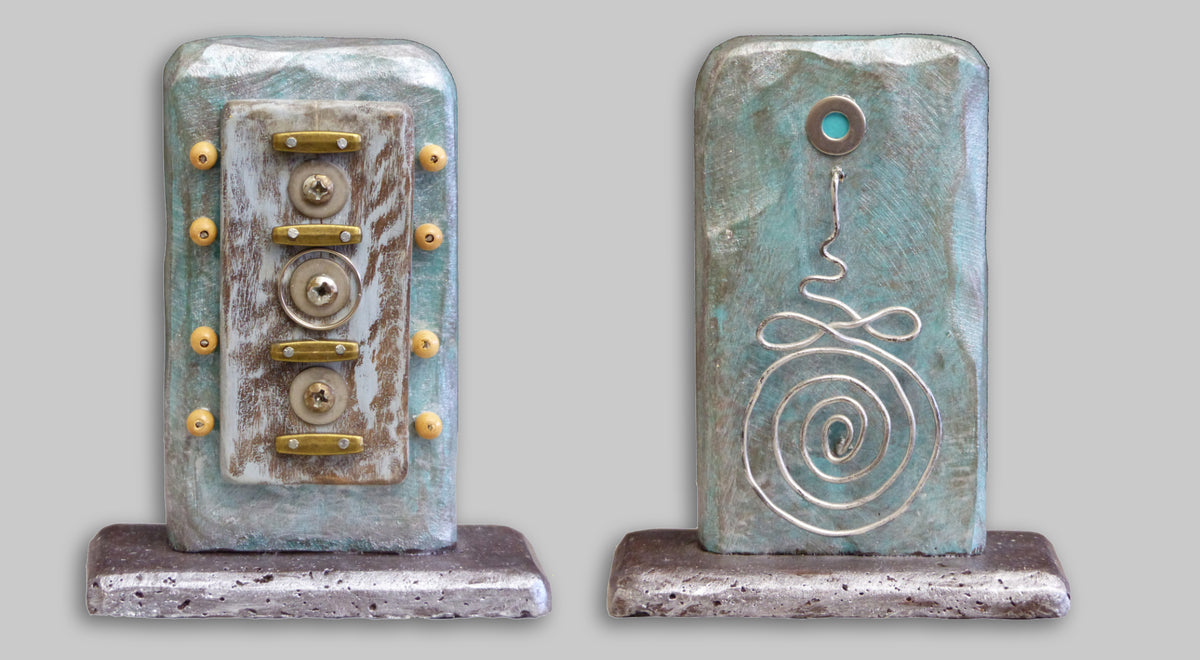 Both sides of the symbolic Buddhist sculpture titled 'The Path' by Robert Schott