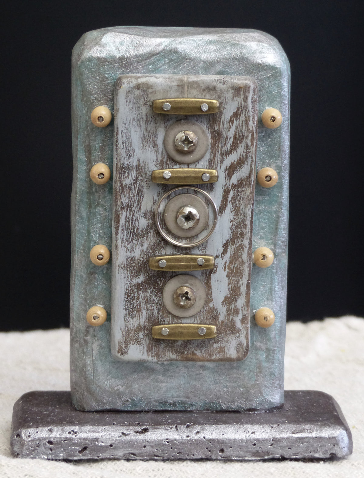 Found object Buddhist sculpture showing the Four Noble Truths, title is 'The Path' by Robert Schott